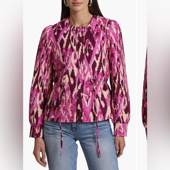 NWOT Avec Les Filles Quilted Jacket Peony Ikat Pink Medium - Picture 2 of 5